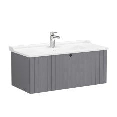 Vitra Root Groove 69403 Lavabo Dolabı, Tek Çekmeceli, 100 Cm, Mat Gri, Klasik Lavabolu